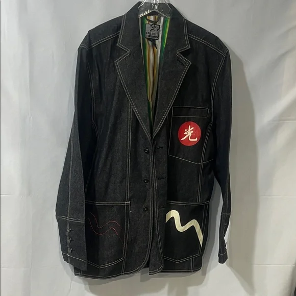 Black Denim Jacket with Embroidered Details - Picture 1 of 6